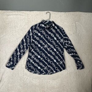 Luxury Rare Lauren Ralph Lauren Blue Chains Print Shirt Woman Size L. Nautical